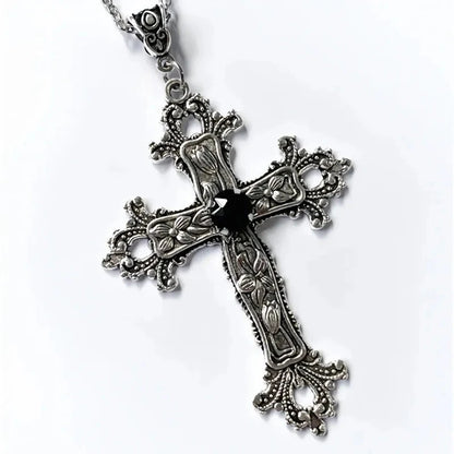 Gothic Irregular Cross Clavicle Chain Necklaces Y2K Punk Crystal Big Cross Pendant Necklaces for Women Men Aesthetic Jewelry Good Vibrations
