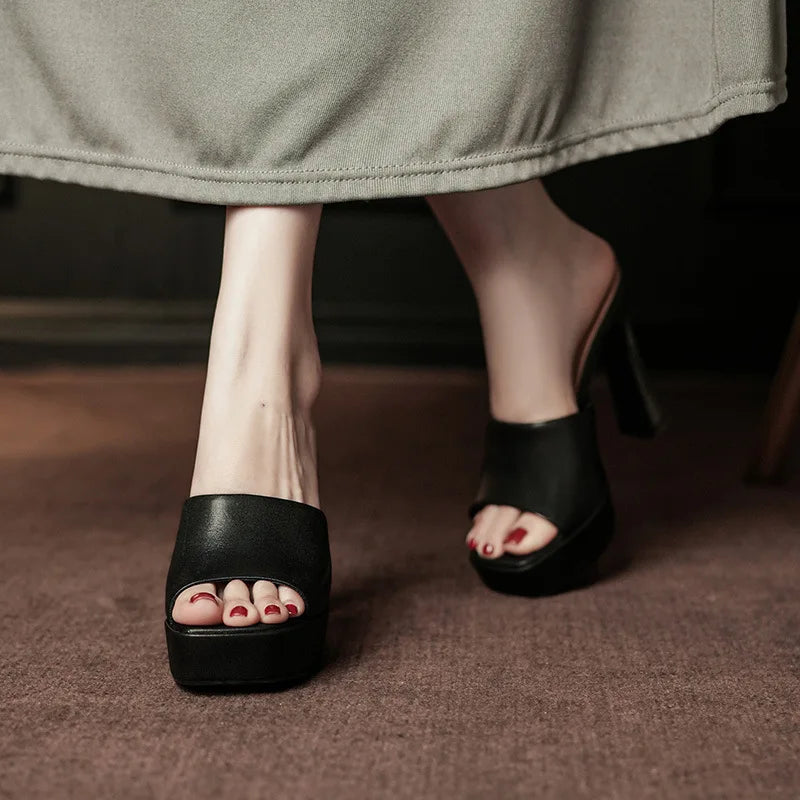 High heeled shoes for women 2026 new Korean version fashionable versatile half drag sandals for women Good Vibrations
