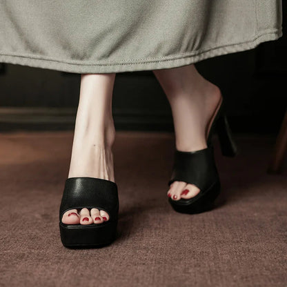 High heeled shoes for women 2026 new Korean version fashionable versatile half drag sandals for women Good Vibrations