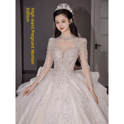 Primary Wedding Dress 2024 Bride New Arrival French Advanced Texture Pregnant Women Heavy Industry Vintage Court Style Trailing Long Sleeves Good Vibrations