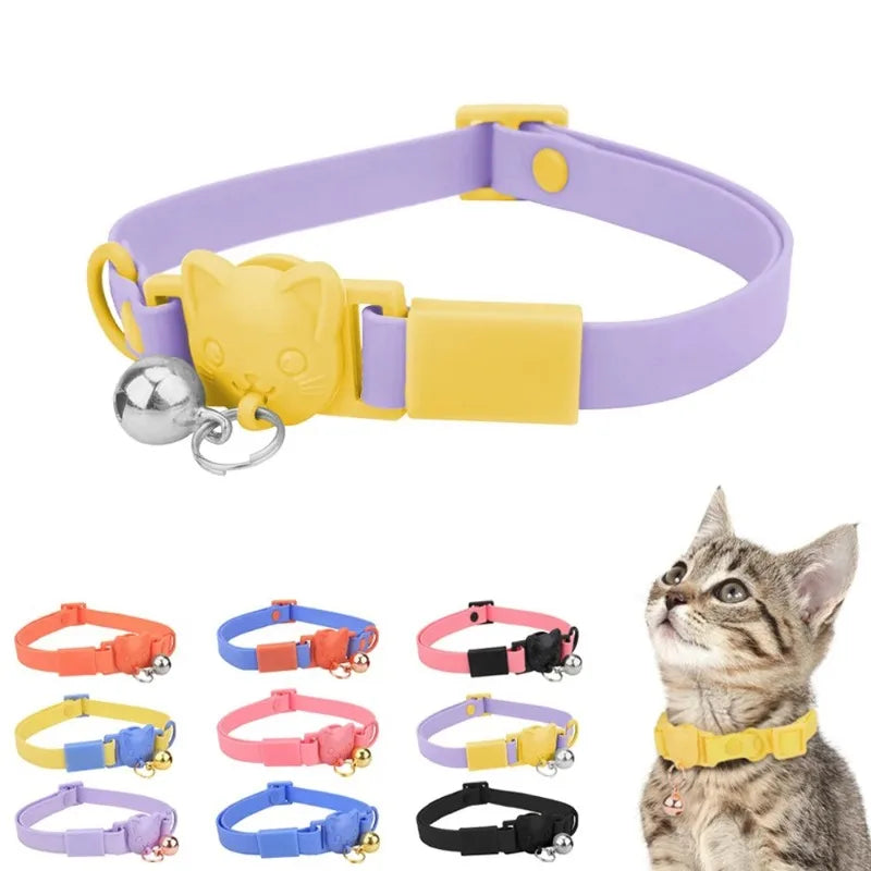 Pet Cat Bell Collar Dog Necklace PVC Waterproof Adjustable Kitten Candy Color Collar Festival Grooming Decorate Pet Supplies - Good Vibrations