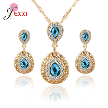 Brand Wedding Party Women Gold Color Jewelry Sets Waterdrop Necklaces piercing Drop Earrings Opal Stone Bijoux Good Vibrations Adult Super Store