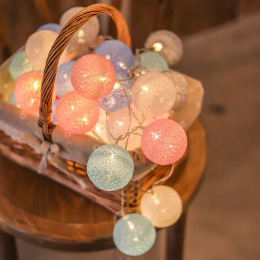 Battery Colorfull Cotton Garland 4cm LED Balls Christmas String Holiday Lights for Home Decoration Wedding Fairy Bedroom Decor Good Vibrations
