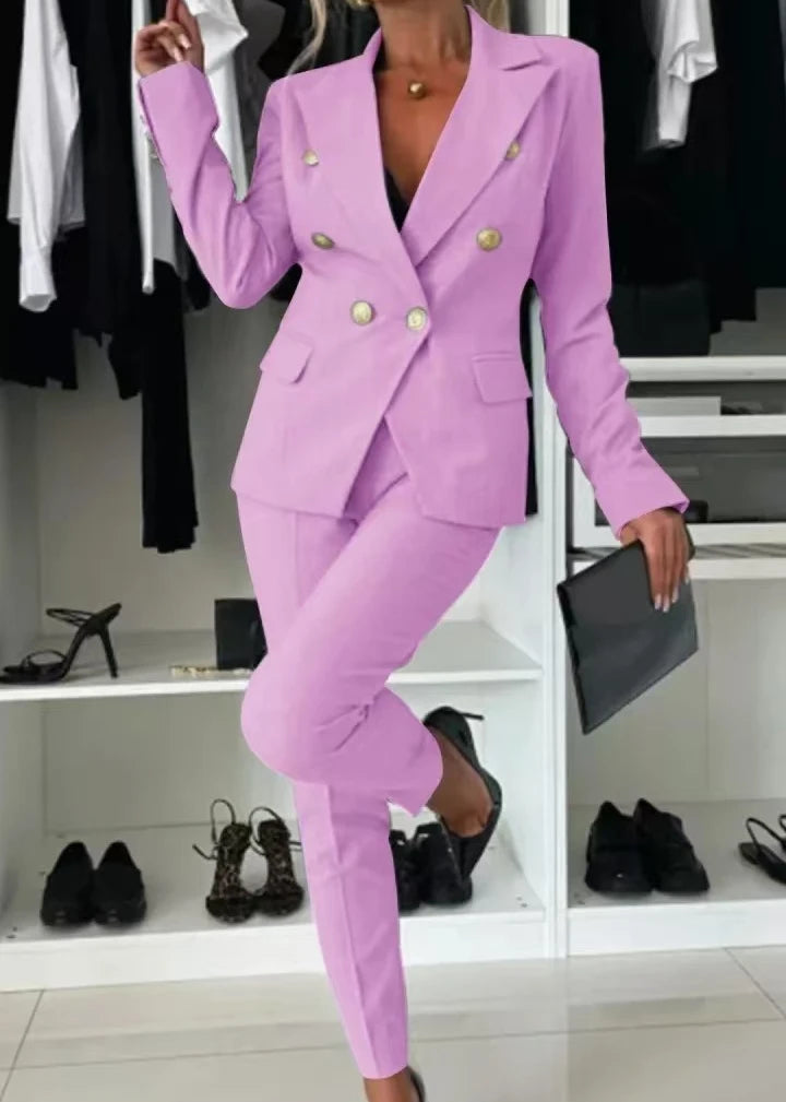 Two Piece Sets Woman Outfit 2025 Spring Solid Color Versatile Temperament Blazer Coat & Fashiona Casual Pocket Design Pants Set Good Vibrations