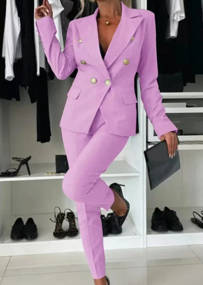 Two Piece Sets Woman Outfit 2025 Spring Solid Color Versatile Temperament Blazer Coat & Fashiona Casual Pocket Design Pants Set Good Vibrations