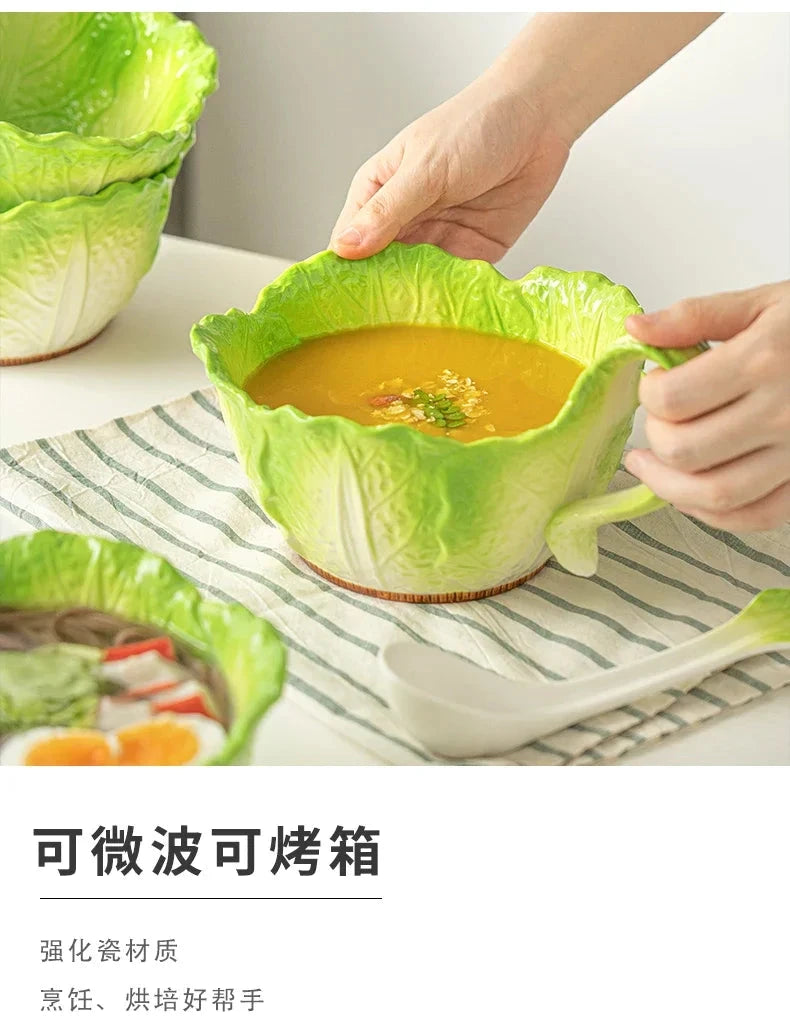 Creative Ceramic Imitation Cabbage Instant Noodle Bowl Large Soup Bowl Household Fruit Salad Bowl New Special-shaped Tableware Good Vibrations