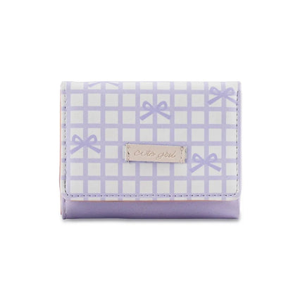 Pouch Sweet Cute Tri-Fold Purses Lattice Multiple Card Slot Women Card Holder Candy Color PU Leather Coin Purse Student Good Vibrations
