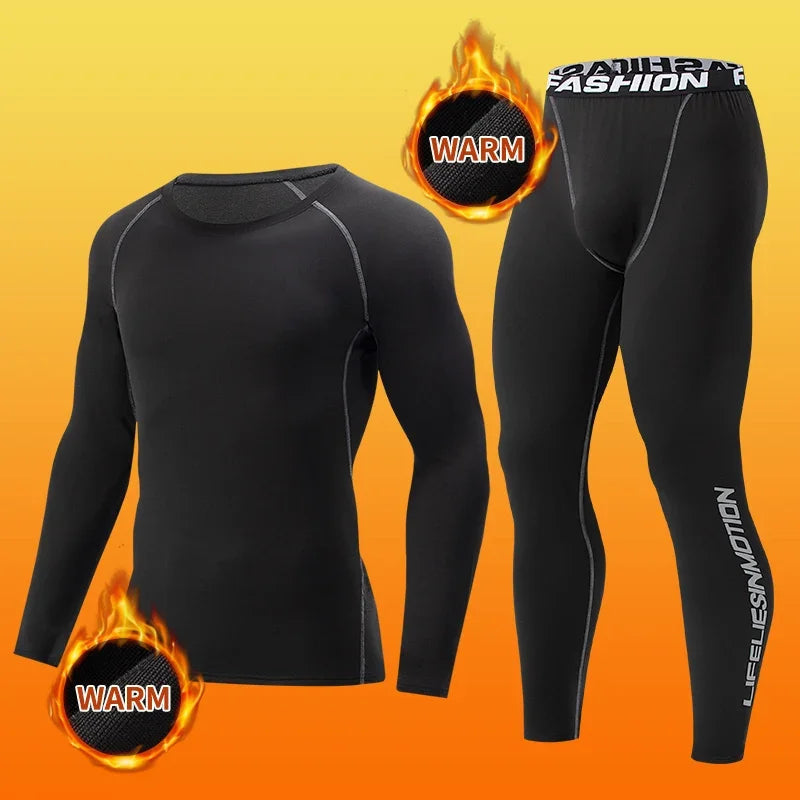 Men's tight warm long-sleeved trousers suit for autumn and winter men's fitness pants shirt running yoga athletes' sport Good Vibrations