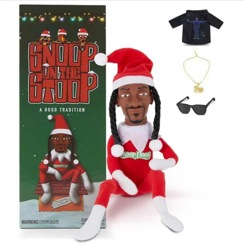 New Snoop Dogg Snoop on a Stoop Christmas Elf Doll 12” Plush Toys Shelf Decor Includes Elf Toy Tshirt Sunglasses and Necklace Good Vibrations