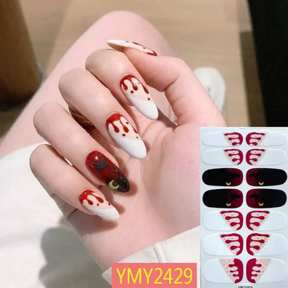 Halloween Nail Stickers Full Cover Adhesive  Nail Polish Wraps Blood Pumpkin Ghost Nail Decals DIY Festival Nail Patch Decors Good Vibrations