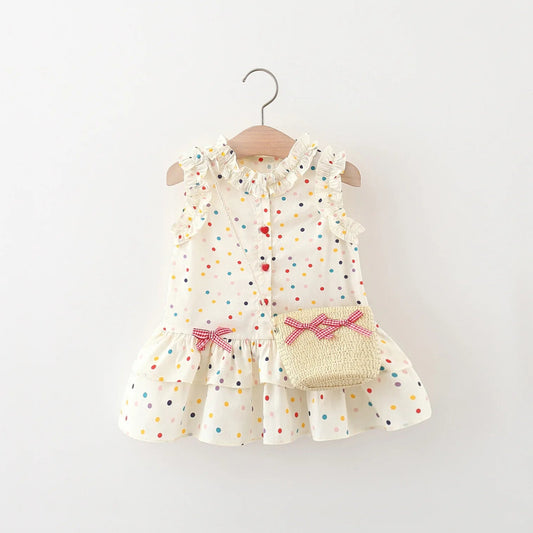 (9 Months -4 Years Old) Summer New Colorful Polka Dot Baby Girl Dress, Countryside Style Children'S Clothing Free Gift Bag Good Vibrations
