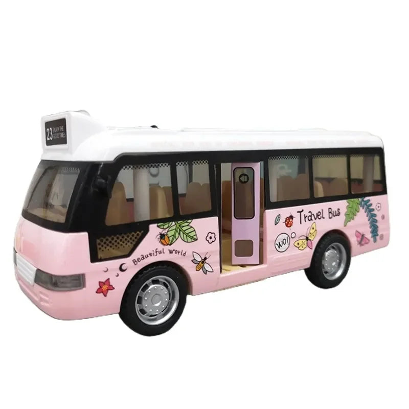 City Bus Toys Cars for Toddlers Cars for Boys Girls Pull Back Play Vehicle Bus Model with Sound Light Up & Open-able Doors Good Vibrations