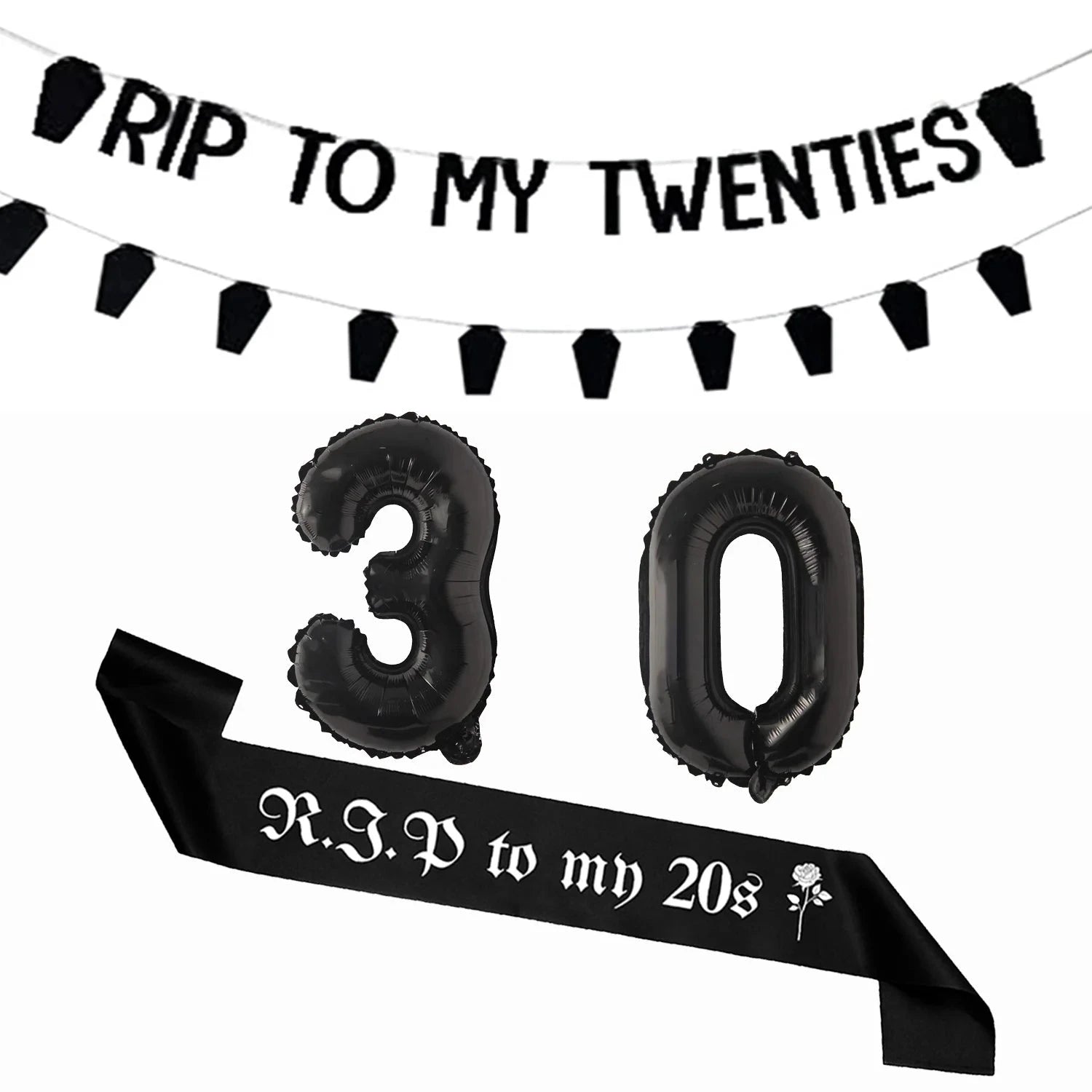 Black 30th Birthday Decorations Women or Men Death to My Twenties Banner Number 30 Balloons Rip to My Bitrthay Decorations Good Vibrations