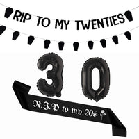 Black 30th Birthday Decorations Women or Men Death to My Twenties Banner Number 30 Balloons Rip to My Bitrthay Decorations Good Vibrations