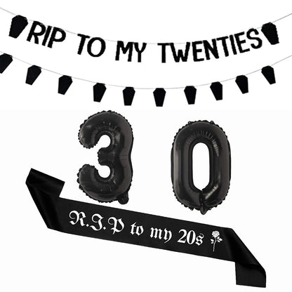 Black 30th Birthday Decorations Women or Men Death to My Twenties Banner Number 30 Balloons Rip to My Bitrthay Decorations Good Vibrations