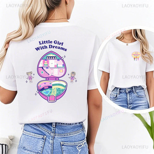 Polly Pocket Printed T-shirt Cute Polly Pocket Tops Polly Pocket Cartoon T-shirt Classic Pattern Summer Unisex Streetwear Tees Good Vibrations