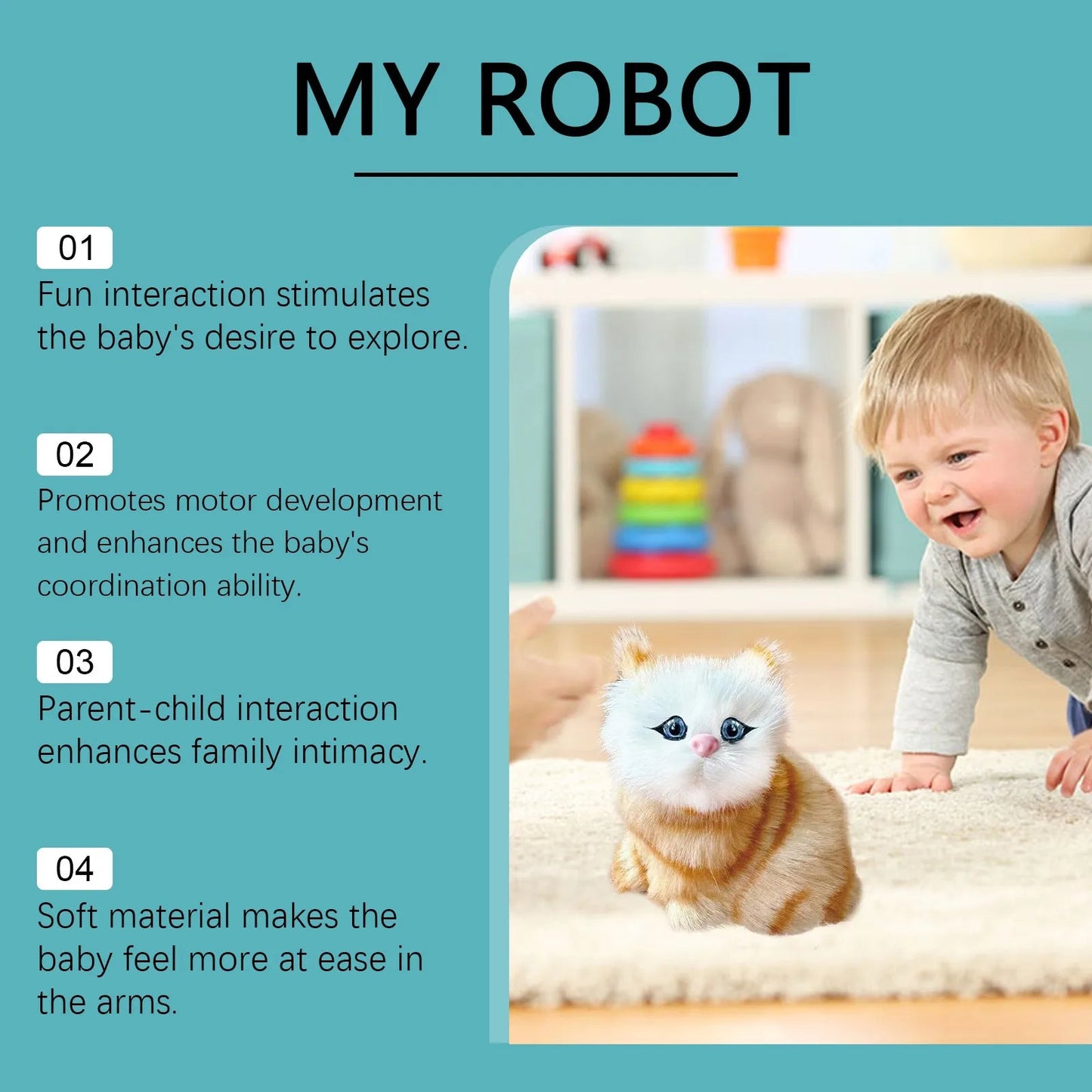Robot Cat Toys Interactive Cat Meow Toy Funny Interactive Cat Robot Creative Robotic Cat Barking Meow Kitten for Chilren Good Vibrations