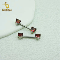 G23titan 2pcs Double Heart Zircon Nipple Rings 14G Titanium Or Steel Barbell Women Nipple Piercing Summer Jewelry Sexy Accessory Good Vibrations Adult Super Store
