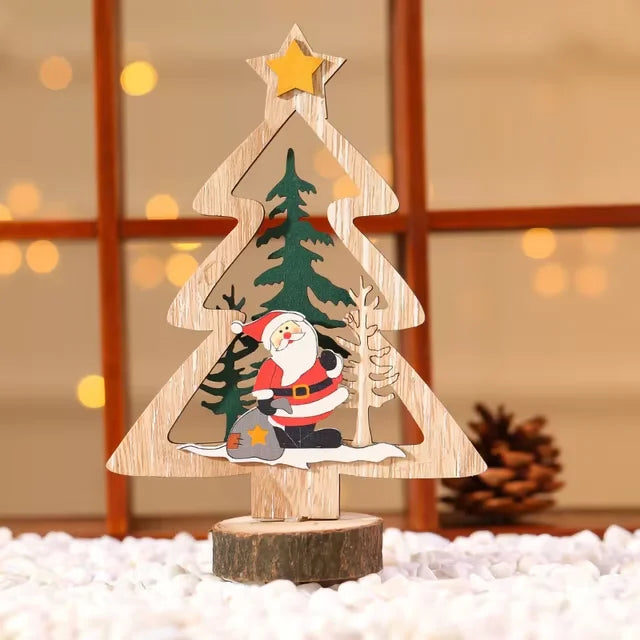 Christmas Decoration DIY Wooden Crafts Creative Ornaments Santa Claus Snowman Reindeer Christmas Desktop Decoration Gifts Good Vibrations