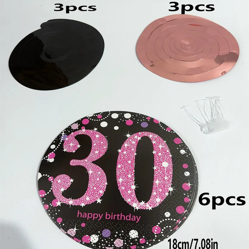 6pcs PVC 18 21 30 40 50 Years Old Spiral Happy Birthday Swirl Hanging Ornaments Party Background Layout Decor Supplies Good Vibrations