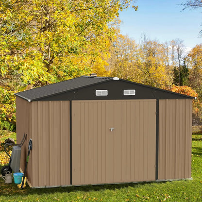 10x8 Foot Outdoor Metal Storage Shed with Lockable Door - Waterproof Garden Shed for Backyard and Patio Tools Good Vibrations