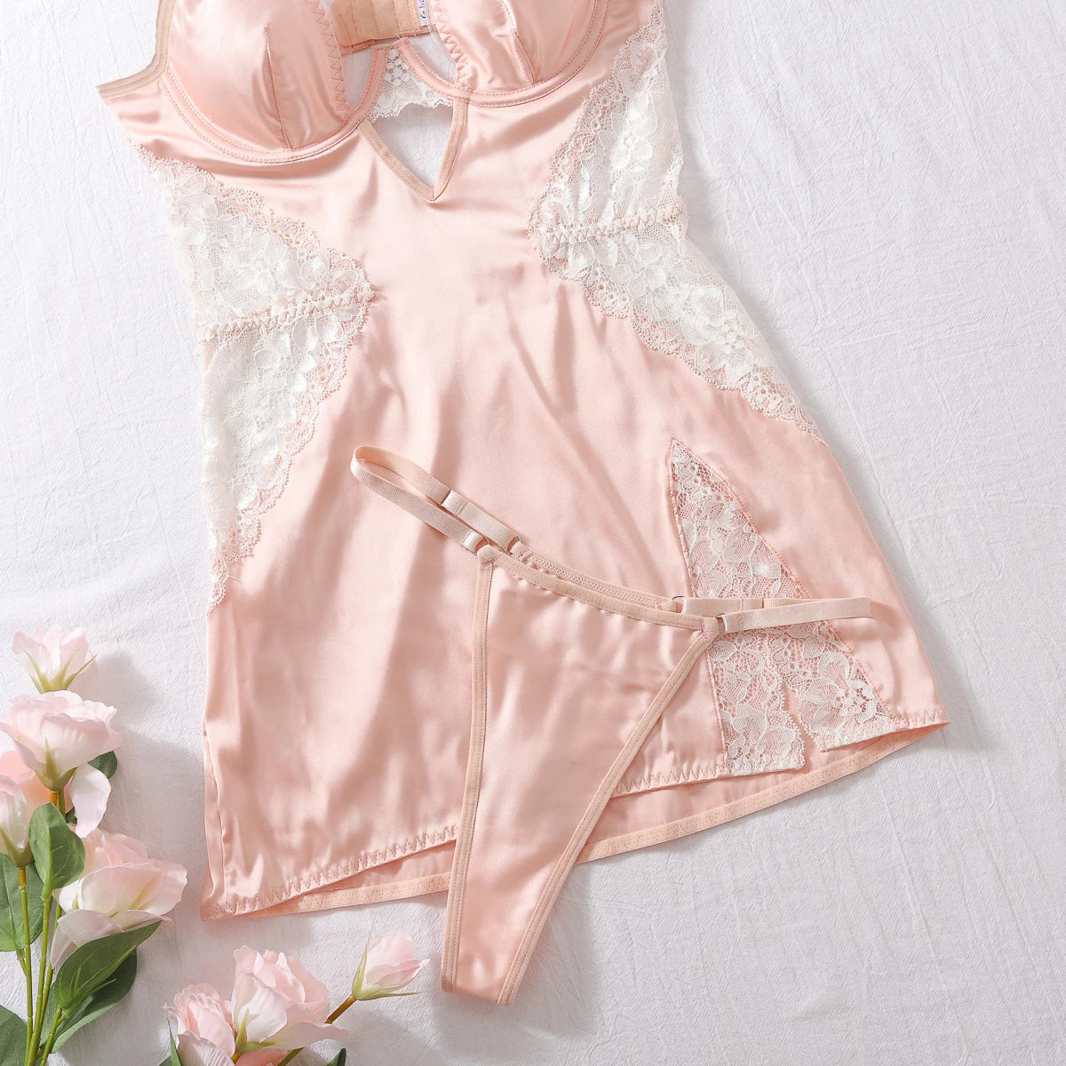 Muziskat 2025 New Lace Patchwork Ladies Bra Set Sexy Erotic Low-cut Luxury French Nightgown Split Sling Two Piece Set Good Vibrations Adult Super Store