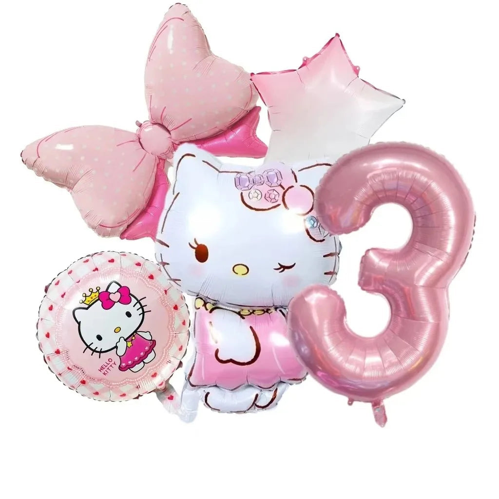 5pcs Hello Kitty Themed Birthday Party Decoration Supplies Kawaii KT Cat 32 Inch Number Foil Balloon Kit Baby Shower Girls Gift Good Vibrations