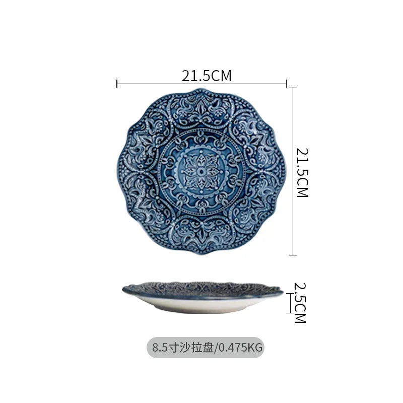 Creative Household Dinner Plate European Ceramic Steak Dinner Plate Light Luxury Relief Tableware Small Dish Kitchen Utensils Good Vibrations