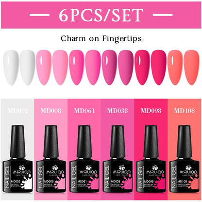 MSRUIOO 6pcs Nude Pink Gel Nail Polish Set Glitter Colorful Semi Permanent UV Gel Kits DIY Nail Art Painting Varnish Manicure Good Vibrations
