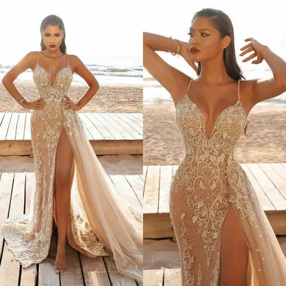 Wedding Party Dress Female Evening Elegant Sexy Deep V Neck Strap Sleeveless Sequined Long Maxi Dresses for Women 2024 Good Vibrations