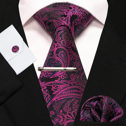 8cm Silk Mens Ties Green Black Ties plaid stripe NeckTie Pocket Square Cufflinks Tie clips Set Men's Wedding business Party Tie Good Vibrations
