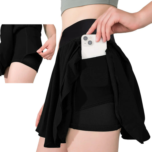 Summer Women Pleated Skirt Tennis Golf High Waisted Sport Fitness Shorts Quick Dry Athletic Running Short Gym Skort Pocket