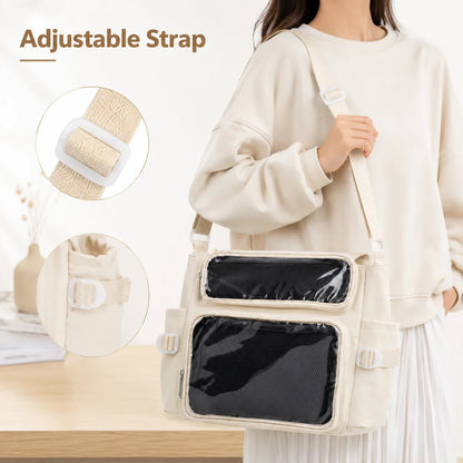 Academy Style Crossbody Bag Lightweight School Bag Adjustable Strap Clear Front Pocket for Daily Carry Good Vibrations