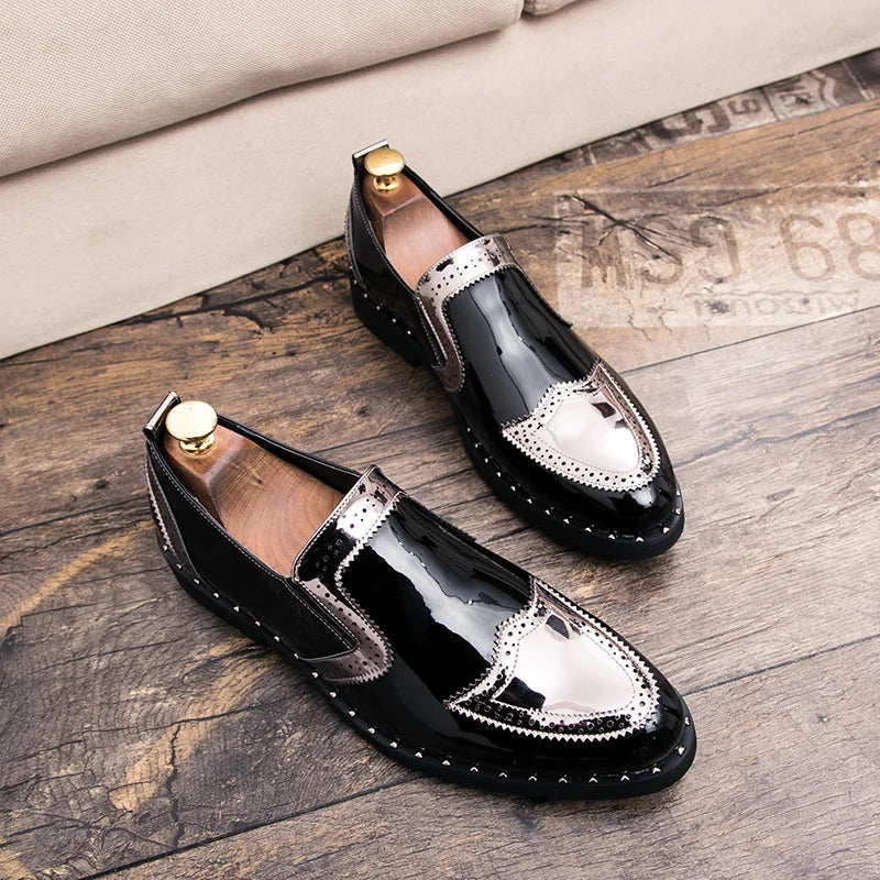 Fashionable Formal Men Shoes Lightweight Outdoor Loafers Thick Soled Wear-resistant Leather Shoes Black Gold andSilverSizes38-48 Good Vibrations