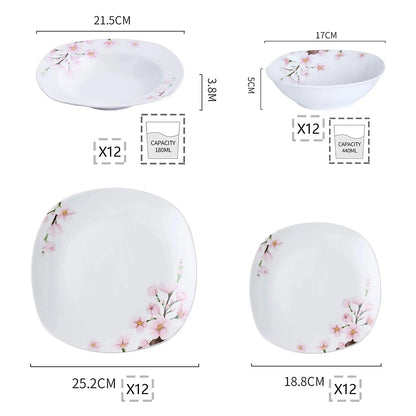 VEWEET ANNIE 48-Piece Porcelain Ceramic Tableware Dinner Plate Set with Bowl,Dessert Plate,Soup Plate,Dinner Plate for 12 Person Good Vibrations