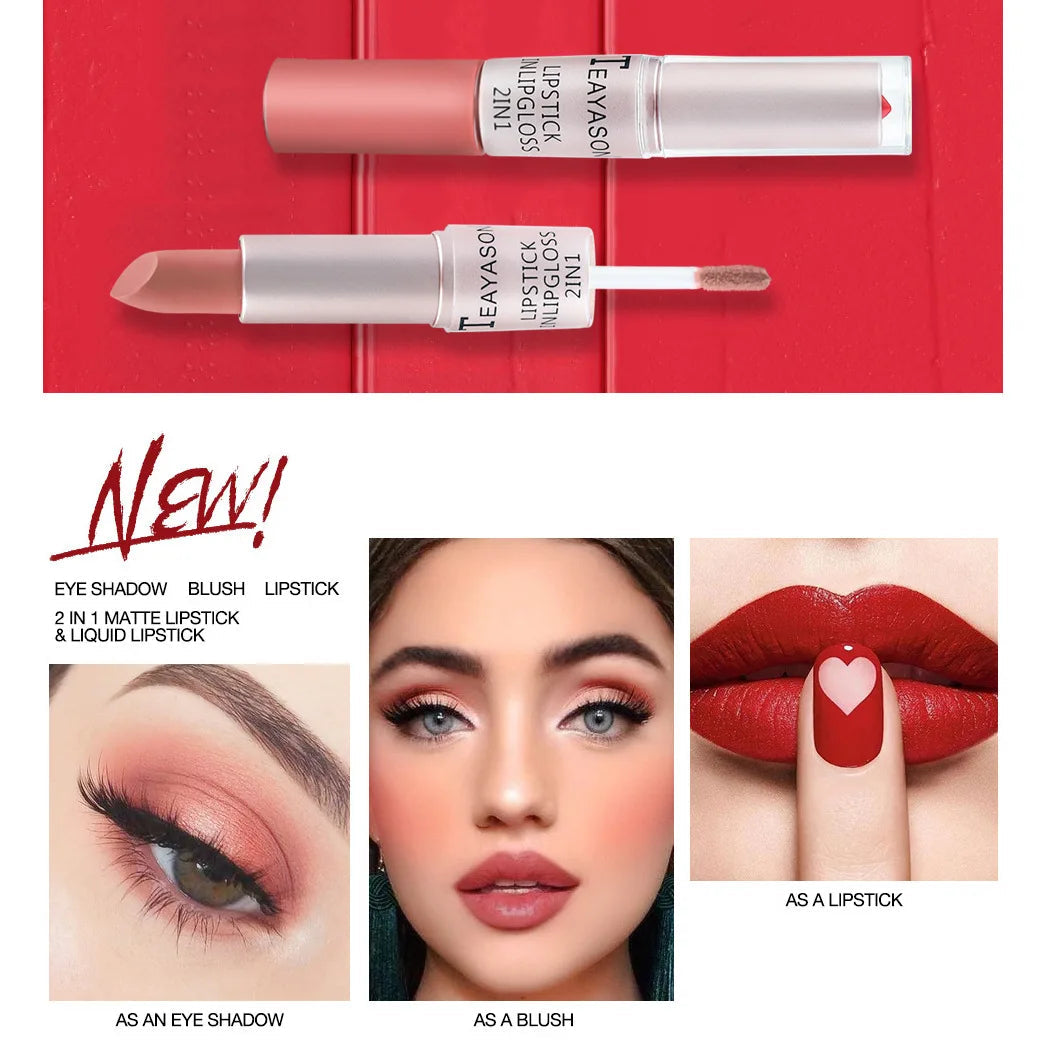 Long Lasting Velvet Matte Lipstick Double Head Lip Gloss Non-stick Cup Lip Gloss Tint Plumper Waterproof Lipstick Makeup Good Vibrations
