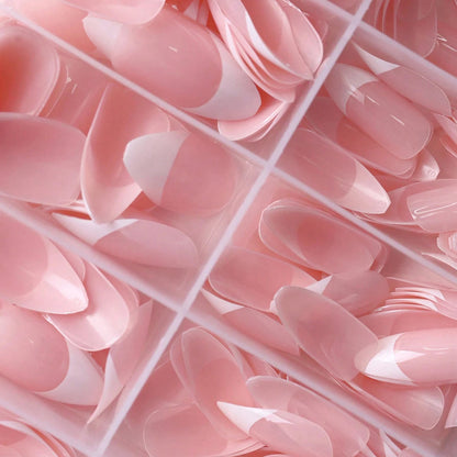360Pcs/box Glossy Soft Gel Pink French Nail Tips Medium Almond White Simple Press On Nails 10Grids Huge Capacity False Nails*& Good Vibrations