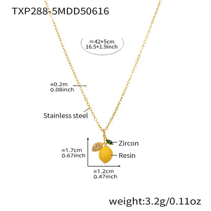 Nivora Resin Fruit Lemon Pendant Necklace For Women Imitation Pearl Stainless Steel Zircon Handmade Strand Beads Choker Jewelry Good Vibrations