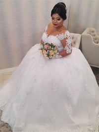 vestido de casamento Wedding Dress Plus Size Illusion Long Sleeve Pearls Beading Appliques White Bridal Gowns vestido de noiva Good Vibrations