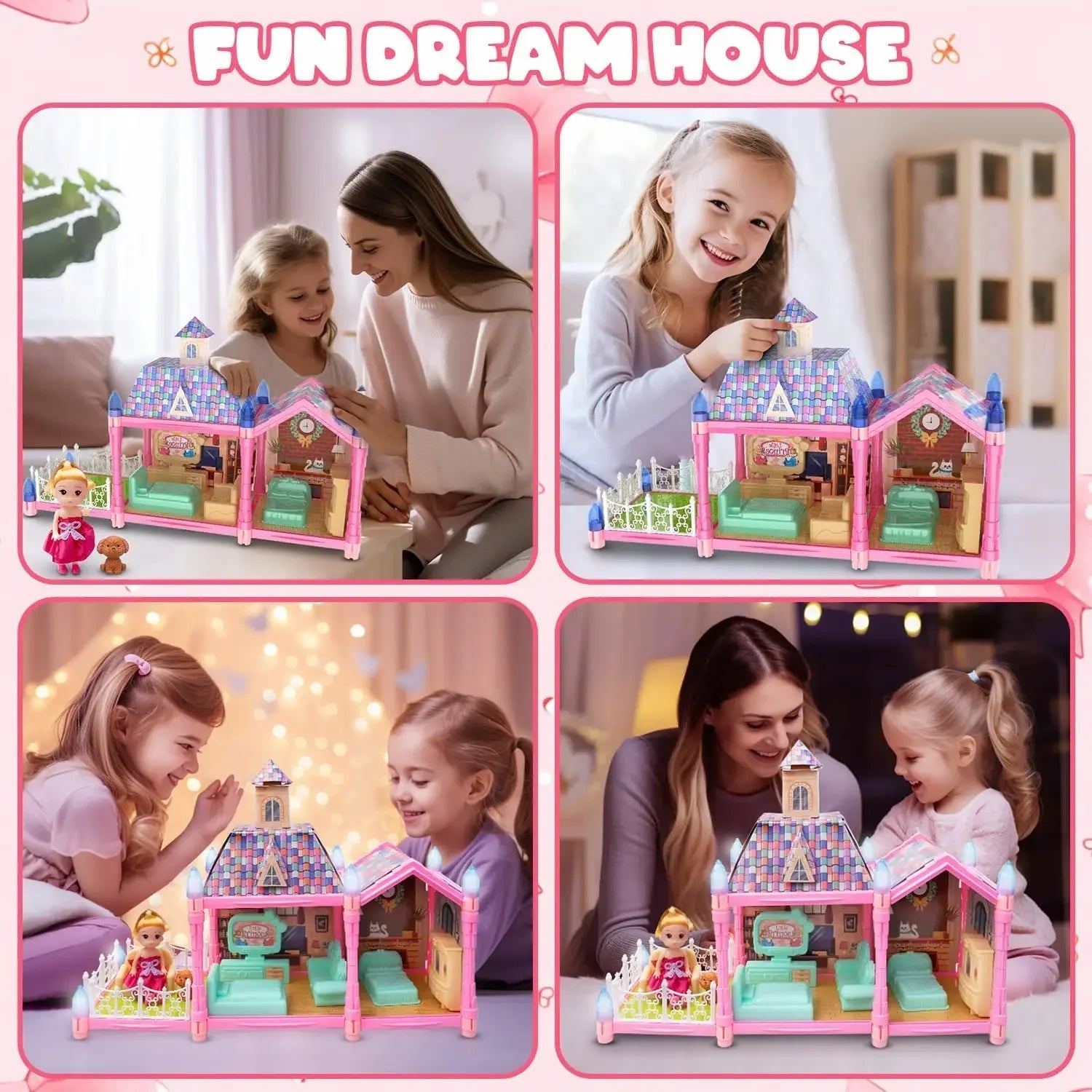 Luminous Doll House Dreamhouse for Girls Princess Playhouse Set with Dolls Furniture Accessories Pretend Play Birthday Gifts Good Vibrations