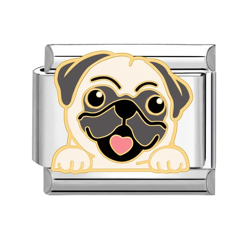 Cartoon Charm Teddy Corgi Shiba Inu Pet Dog Italian Charm Links Fit 9mm Bracelet Stainless Steel DIY Jewelry Making Wholesale Good Vibrations