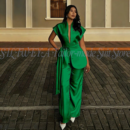 Modern Women Suits For Wedding Business Fashion 2 Pieces Sets Elegant Women's Sets Outfits Short Sleeves Jacket Pants Customized Good Vibrations