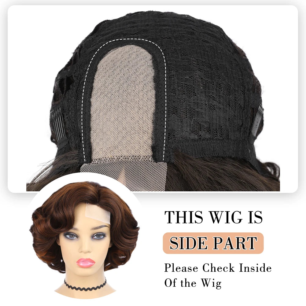 Wignee Body Wave Short Wig Brown Color Synthetic Hair Wigs For Women Side Part Wigs On Sale Clearance Cosplay Wig Daily Use Good Vibrations