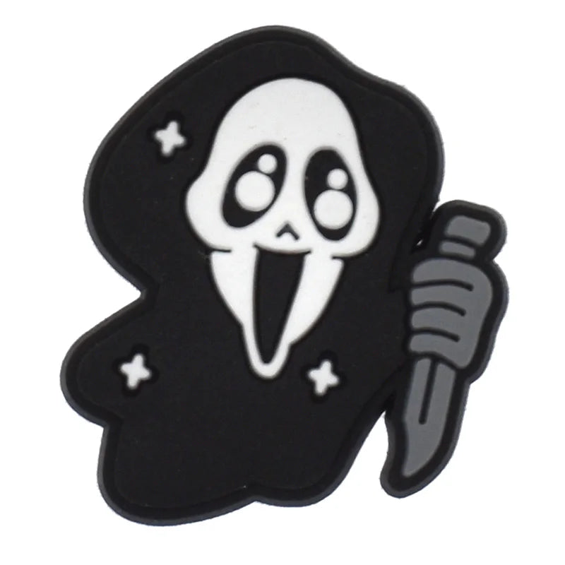 1PCS Hot Selling Ghost Series Shoe Charm PVC Sandal Accessories DIY Cartoon Skeleton Bag Wristband Decor Halloween Gifts Good Vibrations