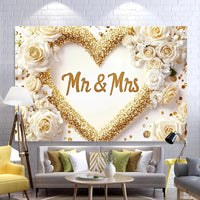 1 bride and groom wedding background banner, polyester non-electric seasonal party decoration for spring, summer, fall, birthday Good Vibrations