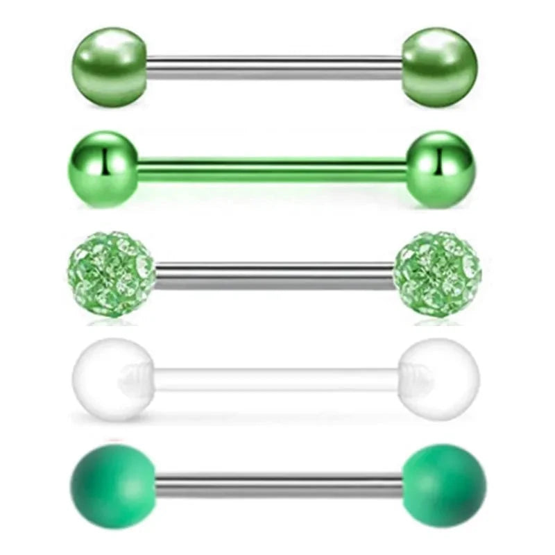 5PCS Acrylic Tongue Piercing Barbell Set Stainless Steel Glitter Tongue Rings Lot 14G Nipple Piercing Bar Bulk Piercing Langue Good Vibrations Adult Super Store