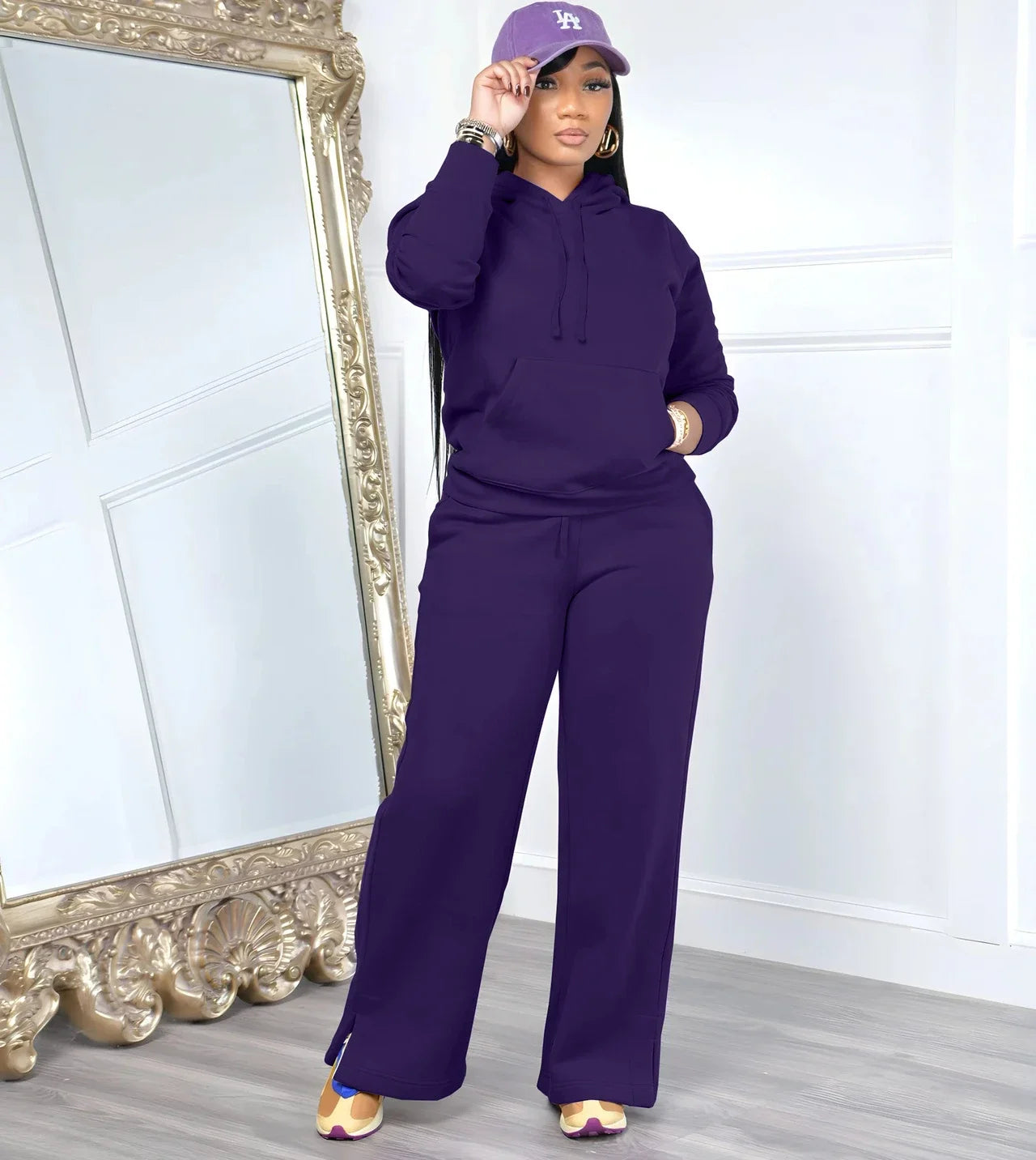 Women Sport Two Piece Outfit Winter Casual 2 Piece Set Hoodies Tops Wide Leg Pants Set Women Tracksuit Good Vibrations