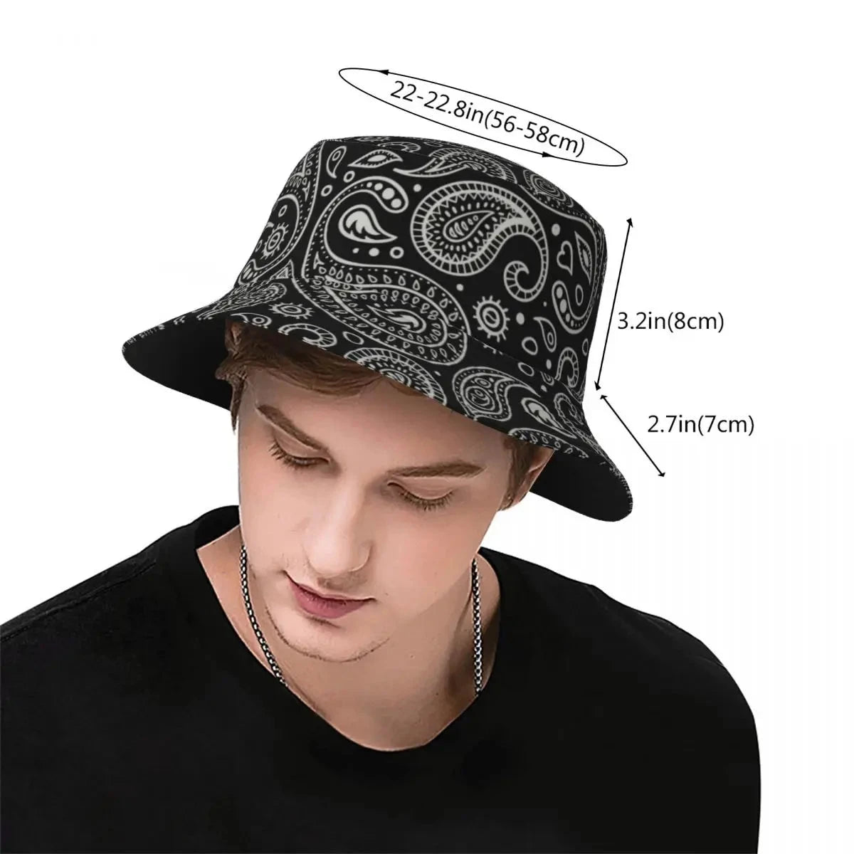 Black Paisley Pattern Bandana Print Bucket Hats Women Men Unisex Trendy Summer Fisherman's Hat Good Vibrations