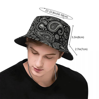 Black Paisley Pattern Bandana Print Bucket Hats Women Men Unisex Trendy Summer Fisherman's Hat Good Vibrations