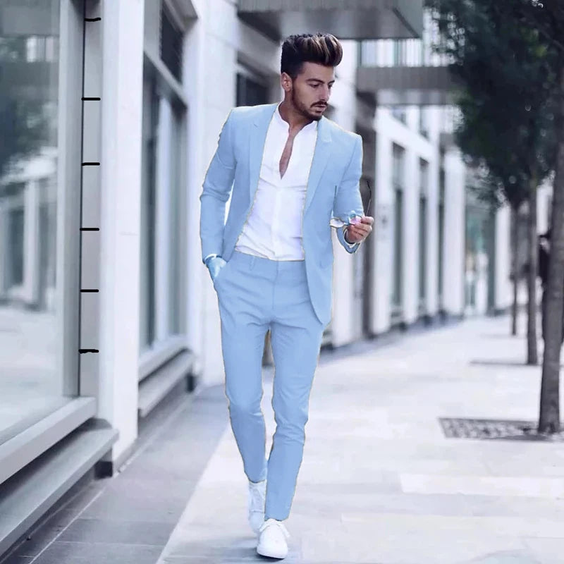 Casual Business Men Suits for Wedding 2 Pieces Suits Man Groom Tuxedos Slim Fit Peak Lapel Terno Masculino Costume Homme Good Vibrations